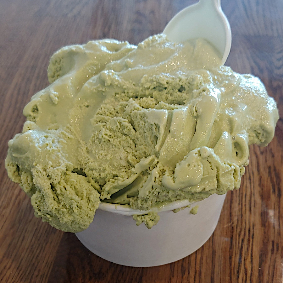 Cup of Green Tea and Ube ice creams