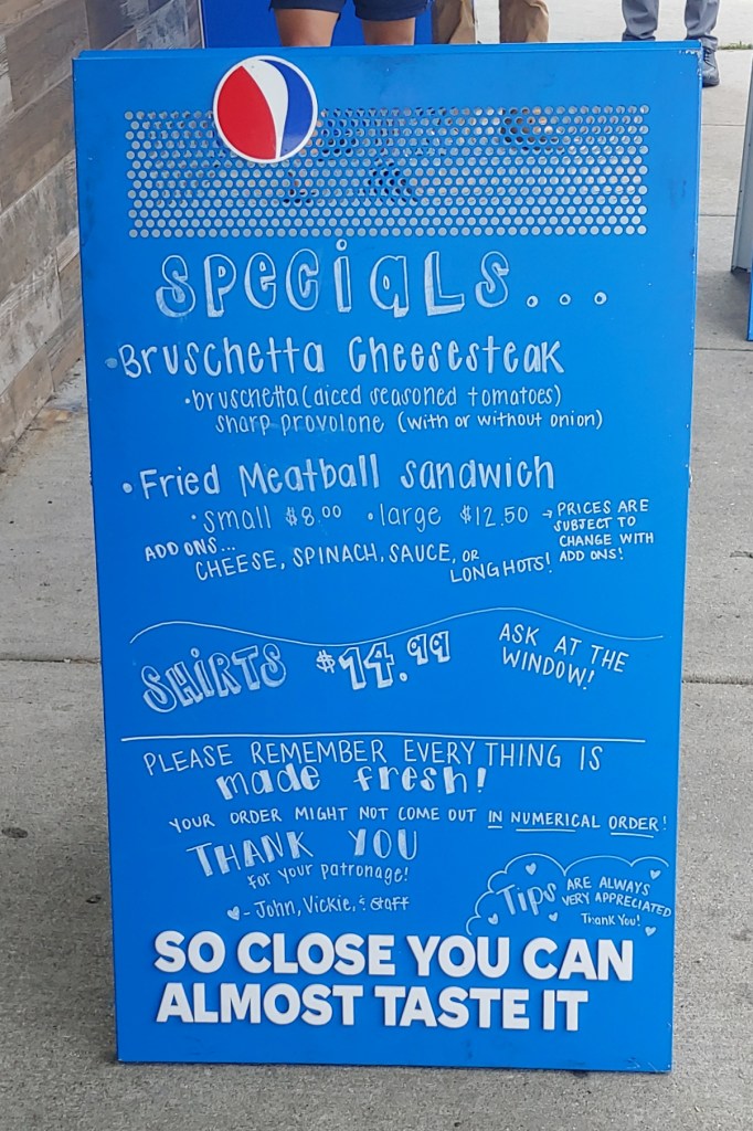 Specials: Bruschetta  Cheesesteakm Fried Meatball sandwich