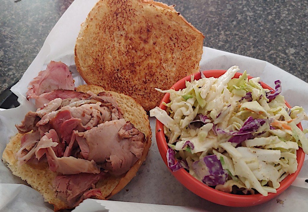 Pork sandwich with cole slaw