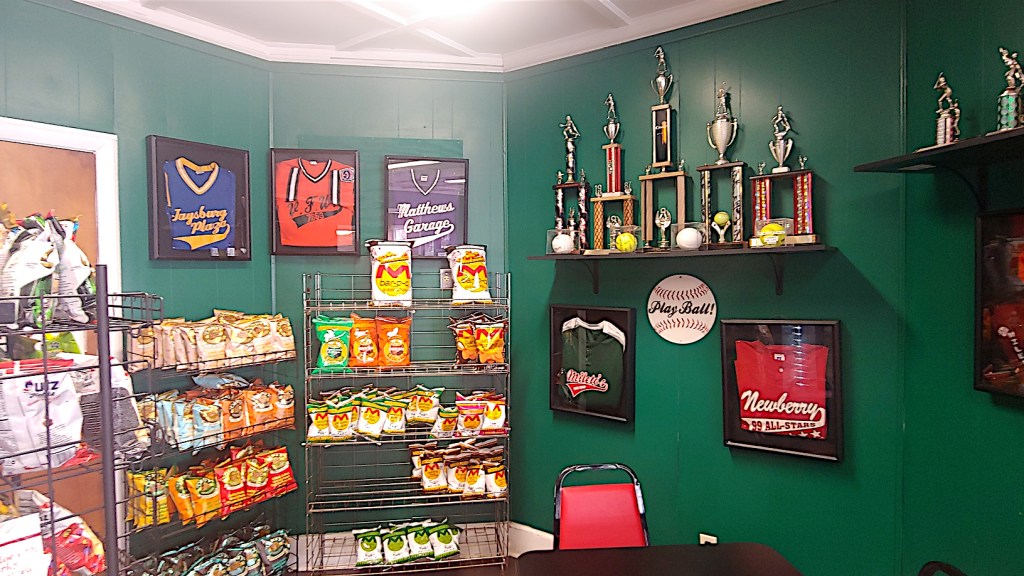 Baseball trophies on display