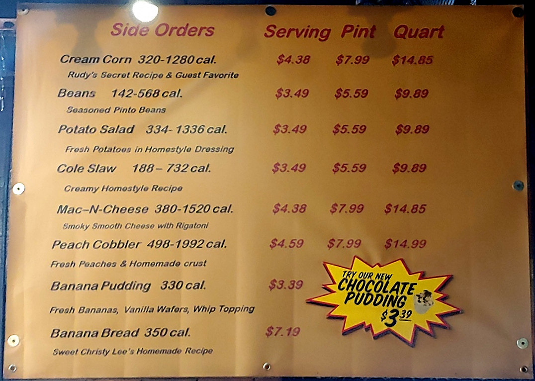 Rudy's Menu