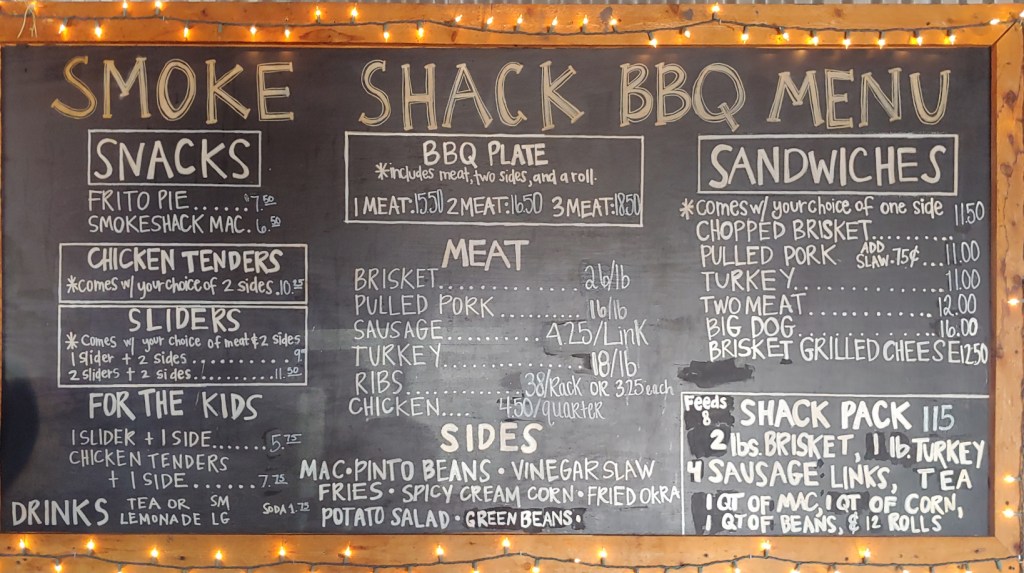 Smoke Shack menu