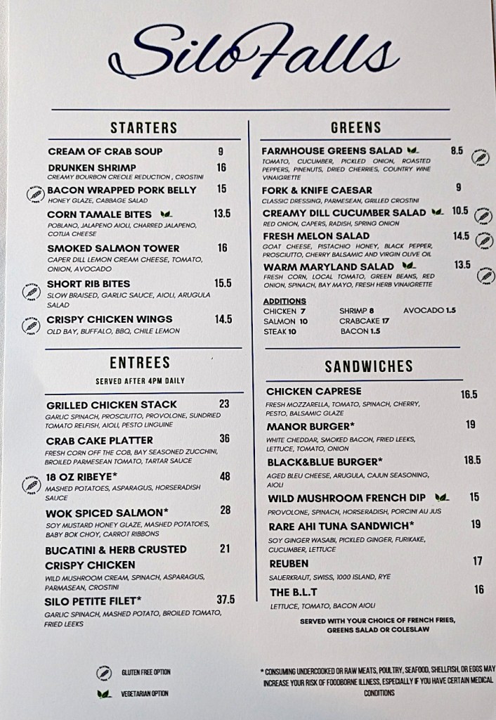 Silo Falls menu