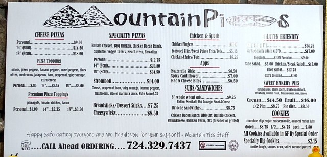 Mountain Pies menu
