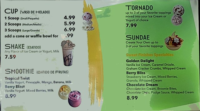 Sweet Finishes menu