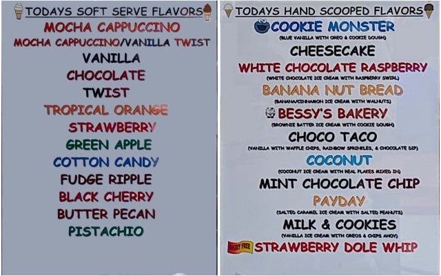 Soft serve and Hand Scooped flavors